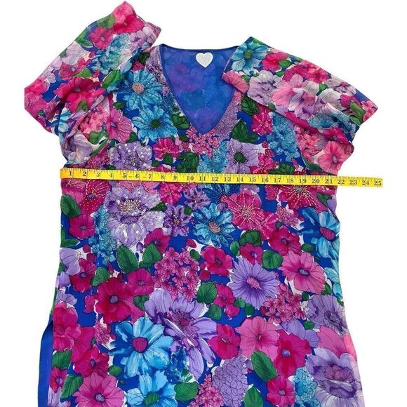 Art To Wear Fairy Floral Colorful Women’s Tunic Top Large Beaded Sequin Bright - Picture 10 of 16